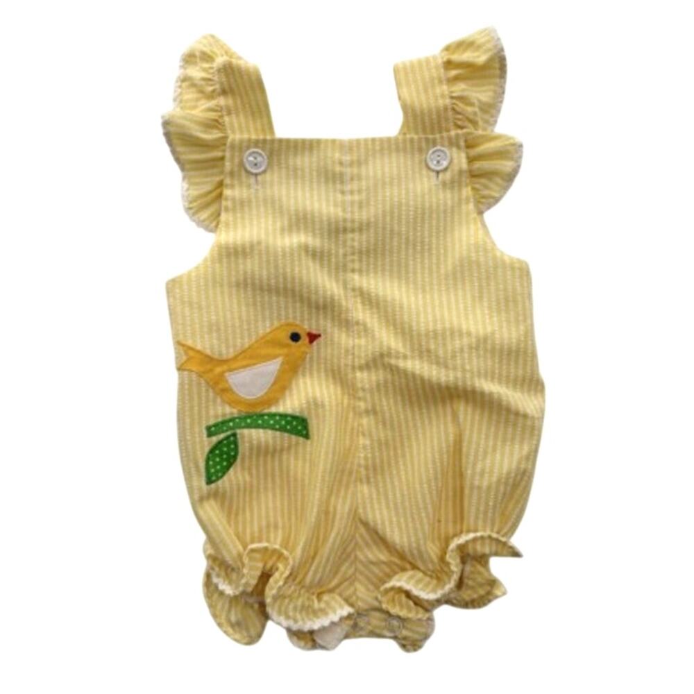 Lord & Taylor Betti Terrell Vintage Yellow Bird Bubble Romper 6-9 months